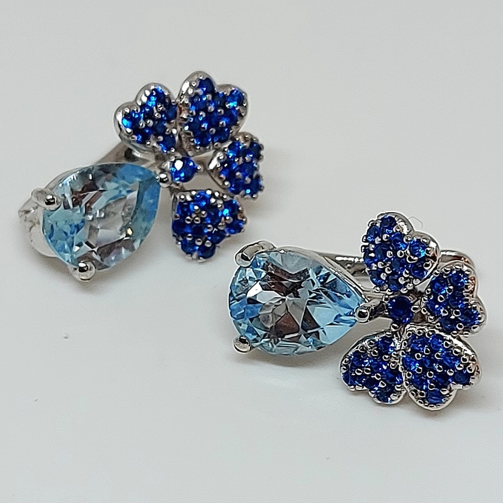Natural Topaz & Cz 14K White 925 Sterling Silver Earrings‎ - Picture 3 of 6
